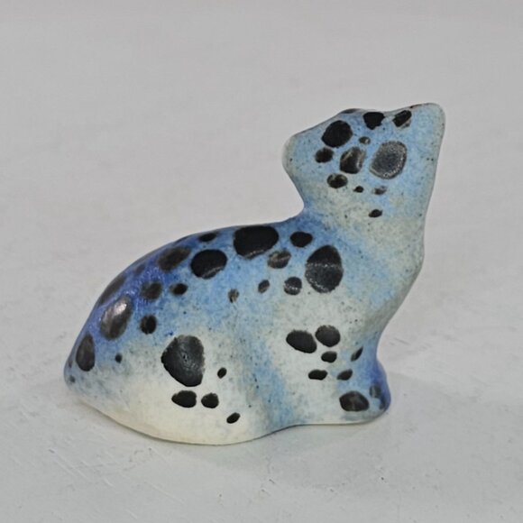Ceramic Spotted Leopard Cat Figurine Blue Cheetah Jaguar Estate Find - Picture 3 of 8